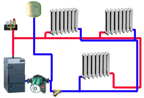 Система отопления с верхним розливом схема