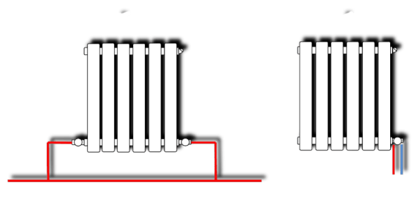 Схема подключения батарей с нижней подводкой
